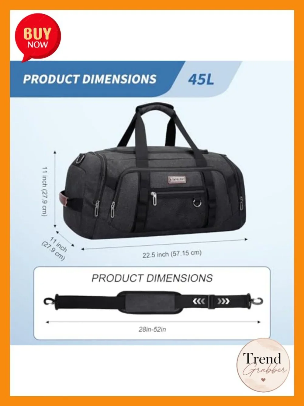 Canvas Duffle Bag Convertible Backpack 45L Travel Gym Weekender with Shoe